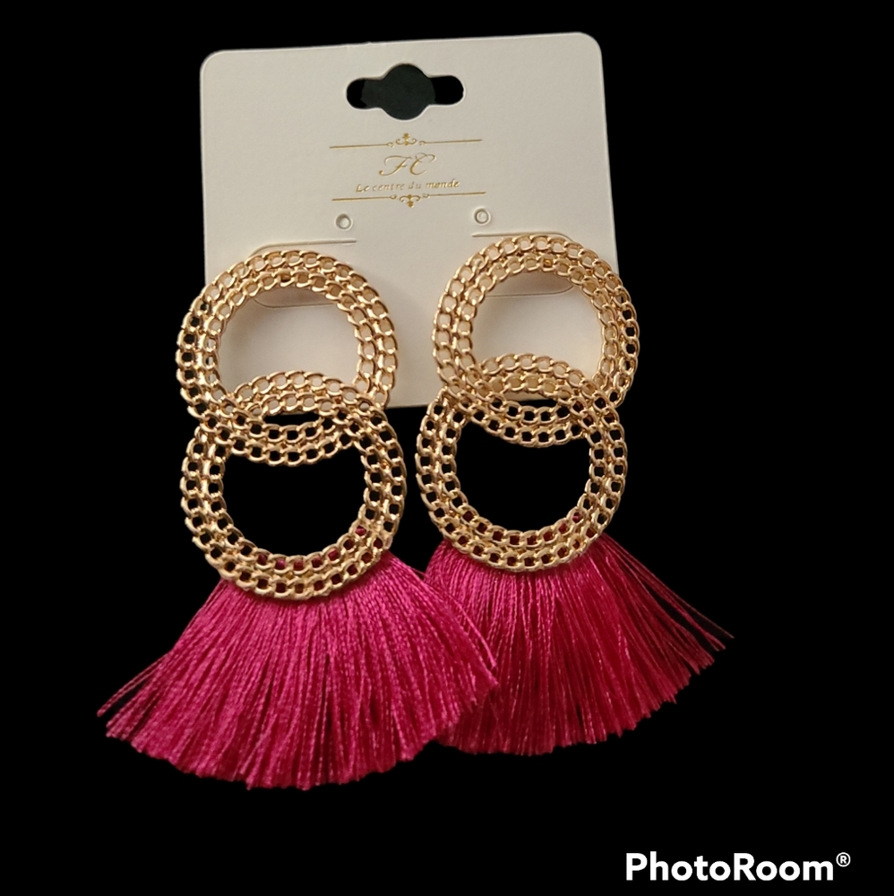 CLEARANCE! Brand New, Pink, Gold, Fringe, Earrings